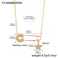 Stainless Steel Safety Pin Zircon Necklace Star Heart Charm view 11