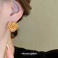 Gold Tone Woven Rose Knot Textured Statement Stud Earrings view 4