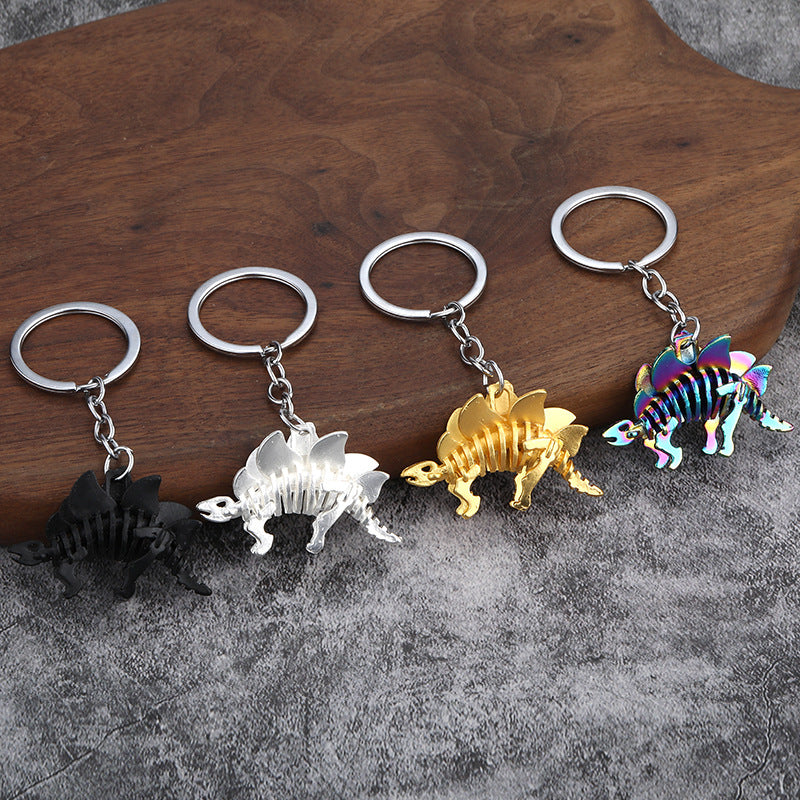 Colorful Alloy Dinosaur Skull Keychain Halloween Gift Bag Charm