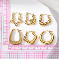 Gold Tone Open Geometric Hoop Earrings in Eight Designs view 5