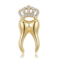 Crystal Crown Tooth Brooch Silver or Gold Alloy Pin view 1