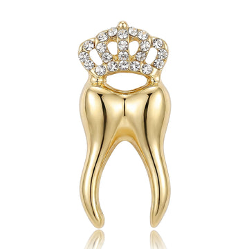 Crystal Crown Tooth Brooch Silver or Gold Alloy Pin