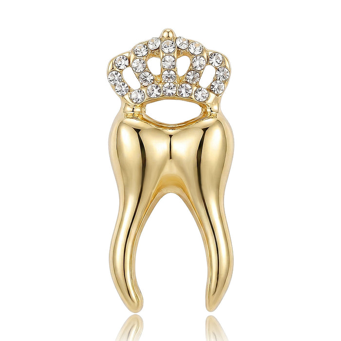 Crystal Crown Tooth Brooch Silver or Gold Alloy Pin