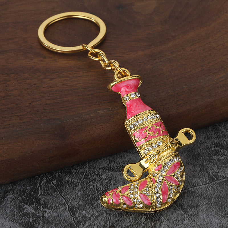 Colorful Enamel Dagger Rhinestone Keychain, Metal Knife Charm Pendant