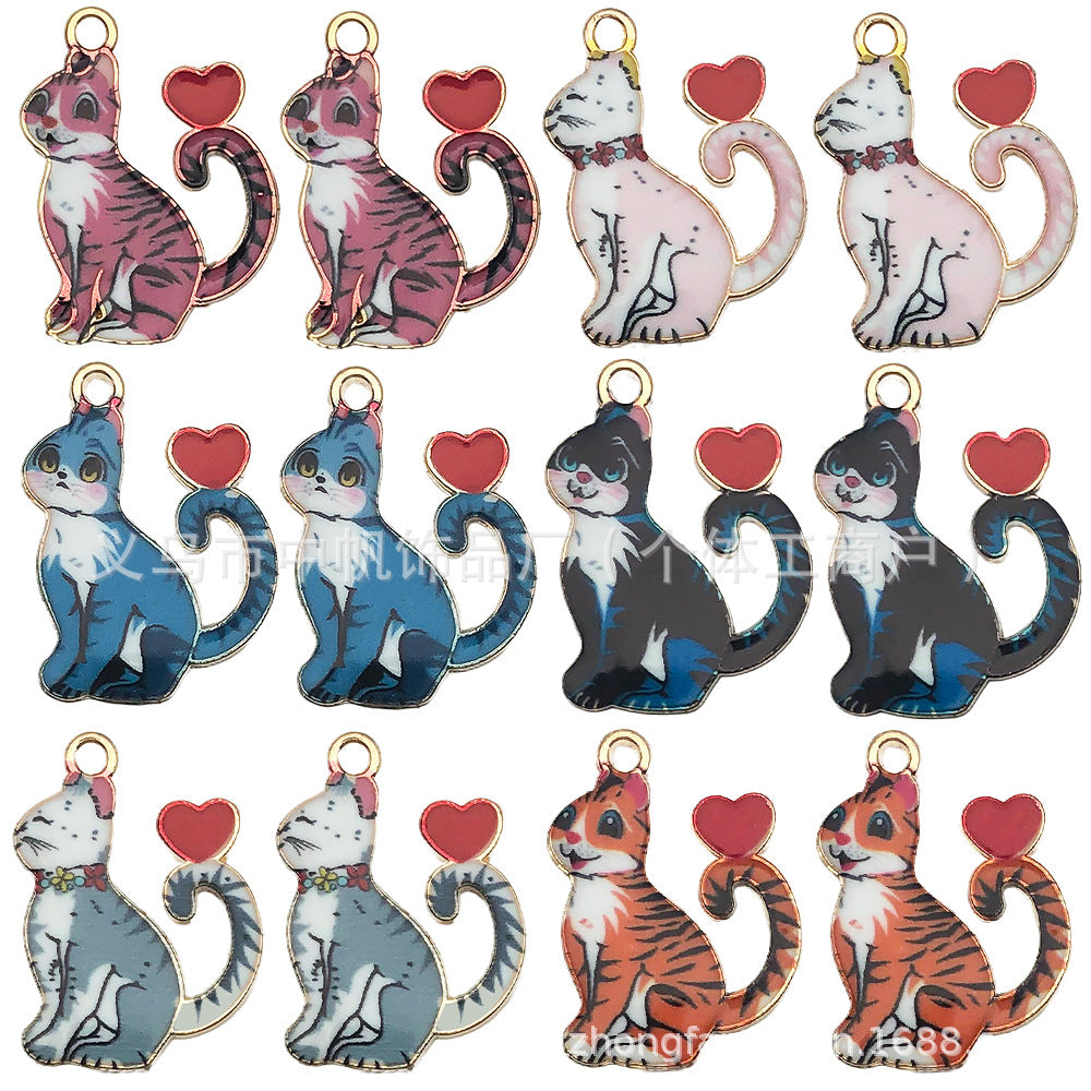 Zinc Alloy Printed Cute Cat Charm Pendant for DIY Bracelet Keychain Earrings