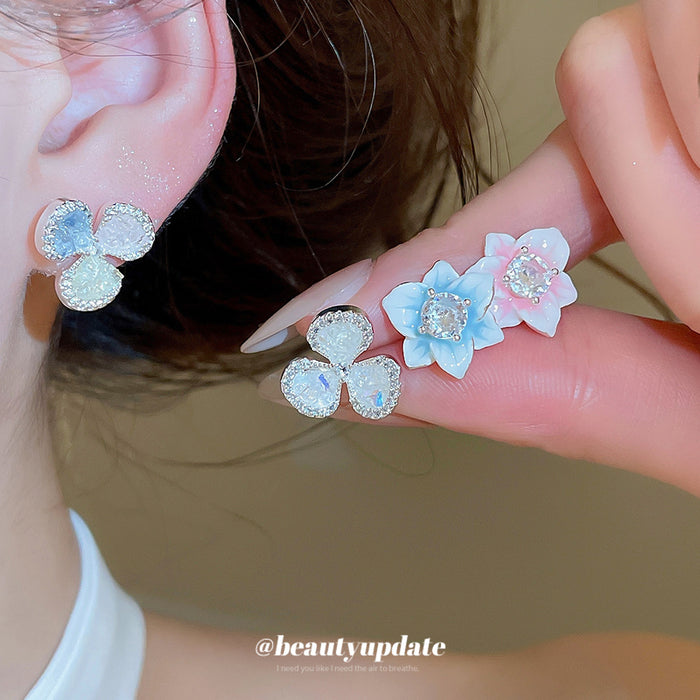 Crystal Flower Stud Earrings in Four Color Options