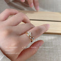 Gold Tone White Flower And Clear Stone Leaf Arrow Open Ring view 3