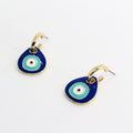 Gold Tone Blue Teardrop Evil Eye Huggie Drop Earrings view 5