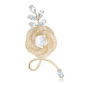Gold Mesh Rose Brooch Pearl Center Clear Marquise Rhinestones view 1