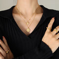 Gold Dual Layer LOVE Coin Cat Eye Pendant Necklace view 6