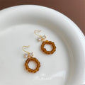 Gold Crystal Bow Amber Frosted Bead Ring Drop Earrings view 4