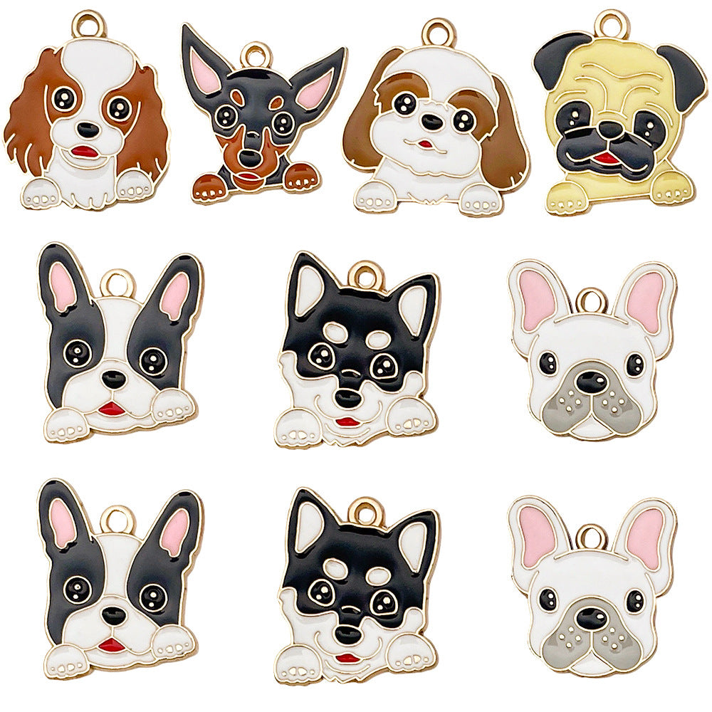 Enamel Zinc Alloy Cute Dog Charm Pendant for DIY Necklace Keychain Jewelry Making