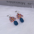 Colorful Pattern Fan Stud and Clip Dangle Earrings view 7