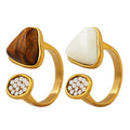 Open Dual End Ring Tiger Eye Shell Crystal Pad Gold Steel view 5