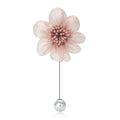 Mesh Fabric Flower Stick Pin Brooch Pearl End Three Colors view 2