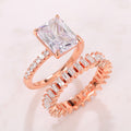Rose Gold Tone Rectangular Stone and Baguette Band Ring Set view 3