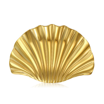 Ridged Scallop Shell Brooch with Polished Metal Finish