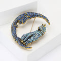 Crystal Cat Sitting on Crescent Moon Brooch for Jackets Scarves and Coats view 3