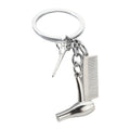 Silver Tone Metal Hairdresser Keychain with Scissors Comb and Hair Dryer view 4
