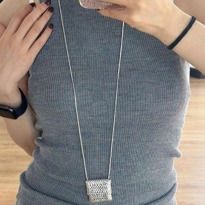 Silver Bow Mesh Bag Flower Pendant Necklace Variants