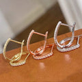 Micro Pavé U Shape Huggie Hoop Earrings Three Metal Tones view 3