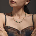 Gold Disc Chain Necklace Green Dongling Jade Tube Beads view 3