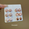 Rose Gold Pearl Shell Metal Mixed Stud Earring Six Pair Set view 3