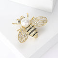 Gold Tone Crystal Bee Brooch With White Pearl Body view 3