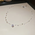 Silver Tone Beaded Chain and Round Crystal Pendant Necklace view 1