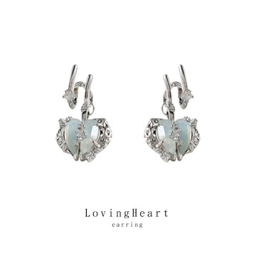 Silver Tone Split Heart Drop Earrings Opaline Crystal Posts