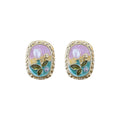 Pastel Garden Floral Oval Stud Earrings With Gold Trim view 5