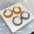 Textured Silver Tone Chunky Hoop Earrings with Hinged Closures view 4