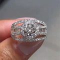 Silver Tone Round Halo Ring Split Shank Baguette CZ view 5