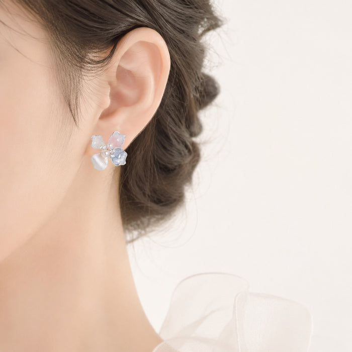 Pastel Faceted Petal Pearl Look Cluster Stud Earrings