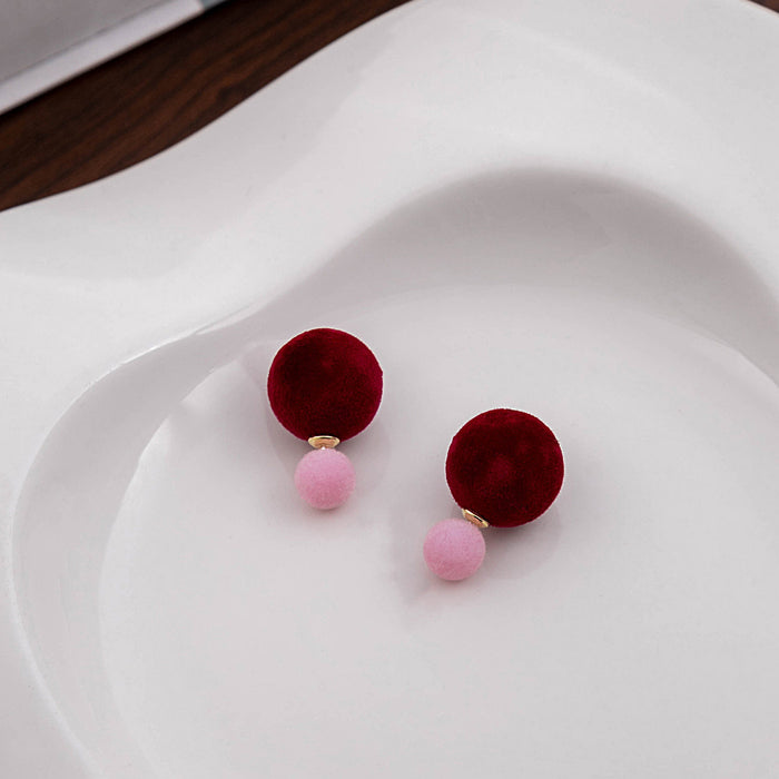 Five Color Double Flocked Ball Front Back Stud Earrings