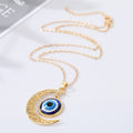 Gold Tone Openwork Crescent Moon Evil Eye Pendant Necklace view 4