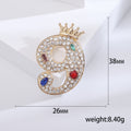 Crowned Rhinestone Number Brooch in Nine Numerals Decorative Lapel Pin view 5