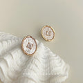 Gold Oval Mother of Pearl Radiating Crystal Stud Earrings view 3