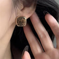 Leopard Print Square Stud Earrings with Gold Tone Frames view 2