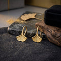 Gold Tone Textured Ginkgo Leaf Small Hook Earrings view 3