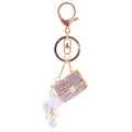 Rhinestone Handbag Keychain With White Rose And Pearl-Like Bead Charms view 5