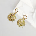 Gold Tone Crystal Sun and Moon Huggie Drop Earring Pairs view 2