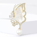 Shell Effect Butterfly Brooch With Crystal Flowers and Pearl Drop view 2
