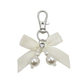 Pearl Bow Keychain Silver Clasp Satin Ribbon Ten Colors view 6