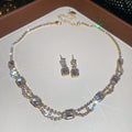 Square Crystal Necklace Drop Earring Sets Gold Silver Tone view 6