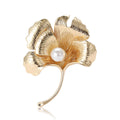 Ginkgo Leaf Brooch Matte Metal Pearl Center Stem Pin view 5