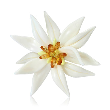Large White Enamel Flower Brooch in 1 Style Metal Pin