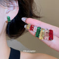 Gold Tone Rectangular Crystal Stud Earrings In Eight Colors view 2