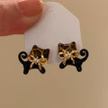 Black Gold Cat Bow Novelty Stud Earrings For Women view 2