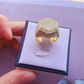 Pavé Hexagonal Signet Ring in Gold and Silver Tones view 1